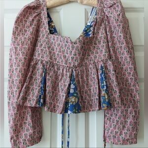 Alix of Bohemia Aster top cotton pink square neck peplum lace up back S new